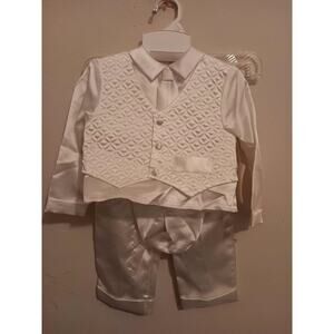 JCPenney Christening 3piece Suit, Infant Boys 24 Months, Silky, White, NWT